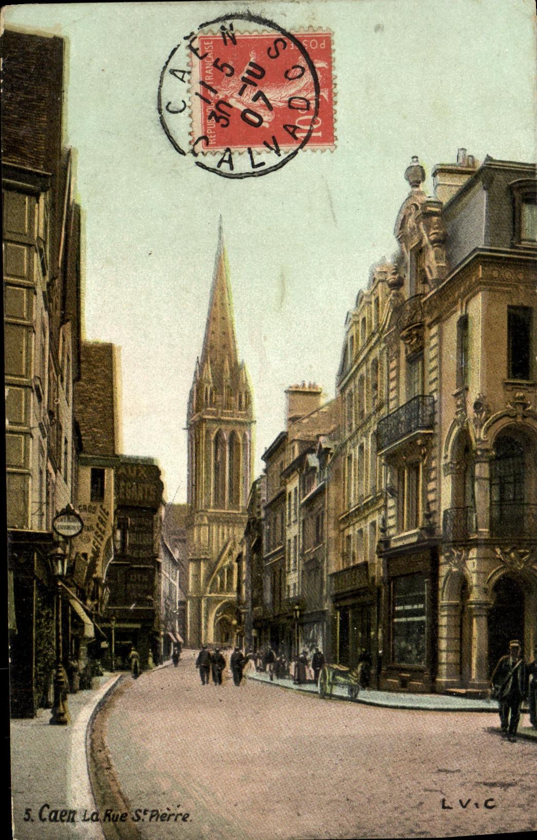 VINTAGE POSTCARD Caen the Street St Pierre