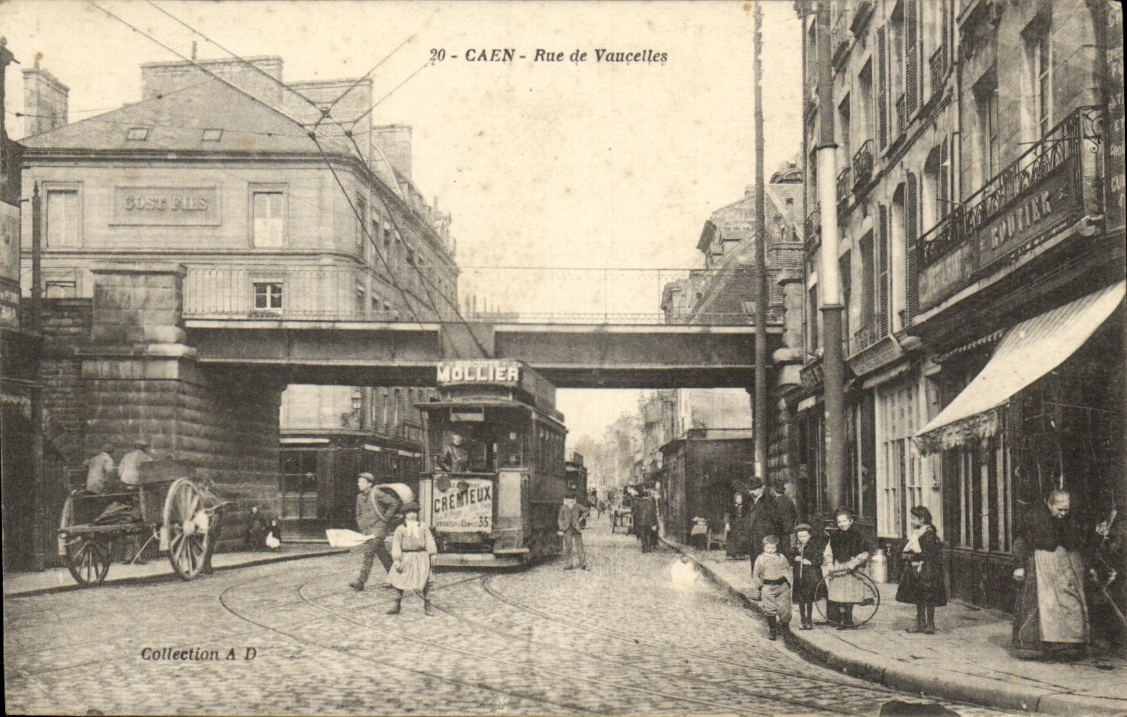 VINTAGE POSTCARD Caen Street of Vaucelles Tram Children