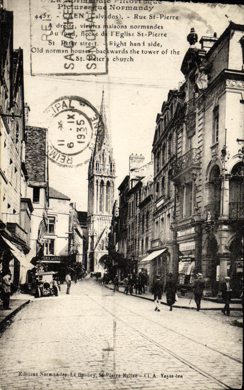VINTAGE POSTCARD Caen the Street Saint Pierre Cahcet Daguin
