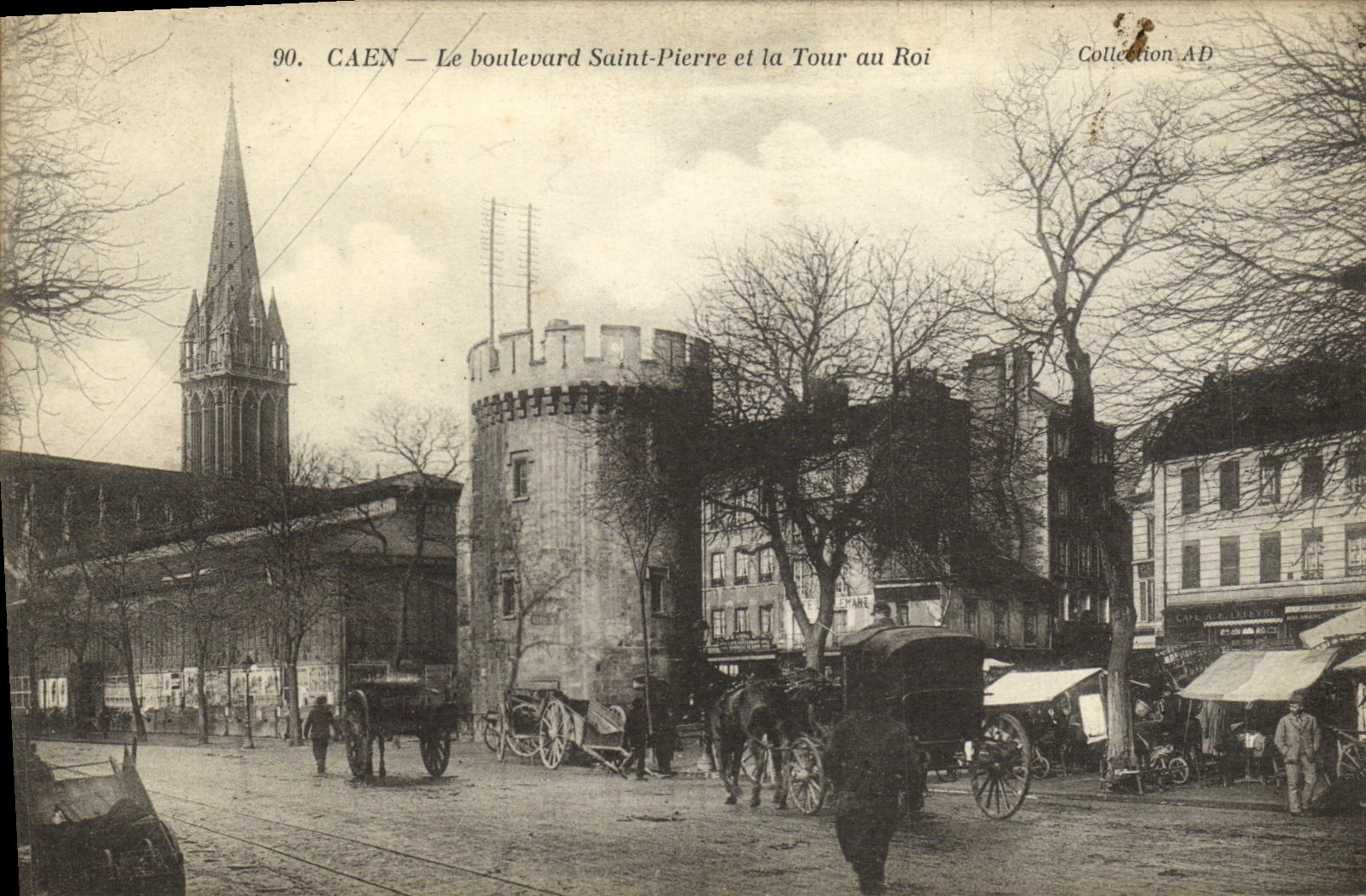 VINTAGE POSTCARD Caen the Boulevard Saint Pierre and the Tower with the King