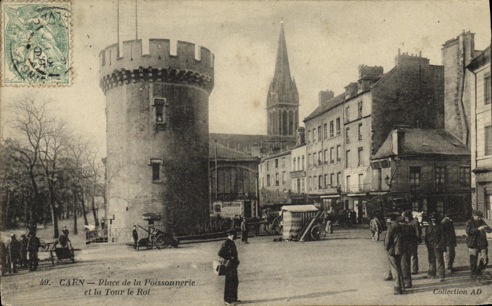 VINTAGE POSTCARD Caen Places of Possonnerie and the Tower the King