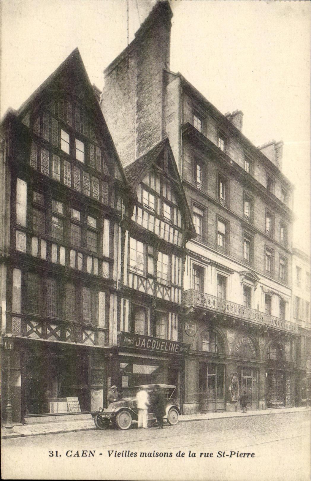 VINTAGE POSTCARD Caen Old women Houses of the Street St Automobile Pierre Jacqueline