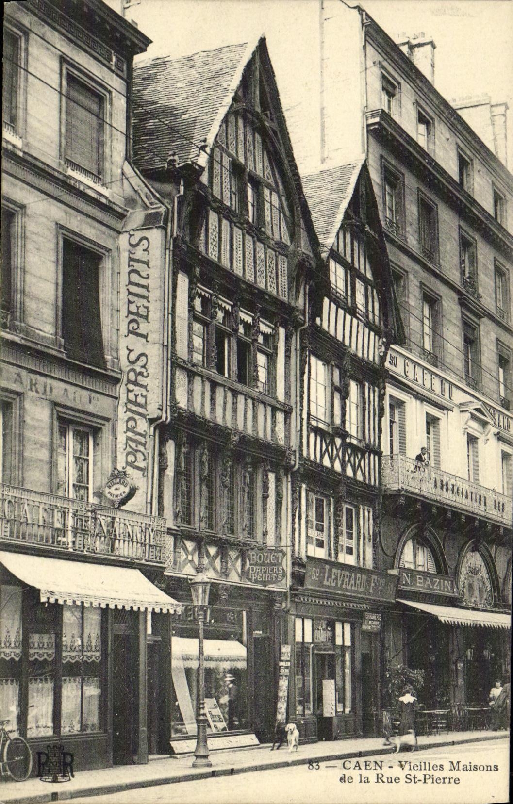 VINTAGE POSTCARD Caen Old women Houses of the Street St Pierre Levrard Bazin