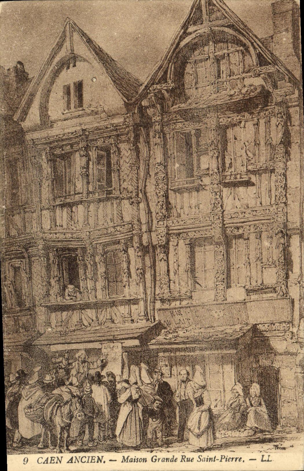 VINTAGE POSTCARD Old Caen House Main street Saint Pierre