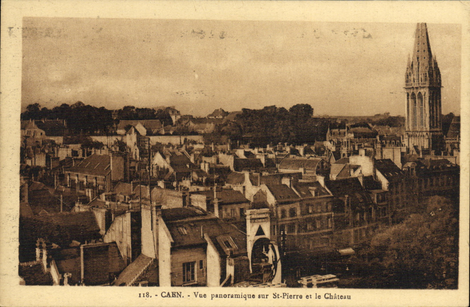 VINTAGE POSTCARD Caen Panoramic View on St Pierre and the Castle