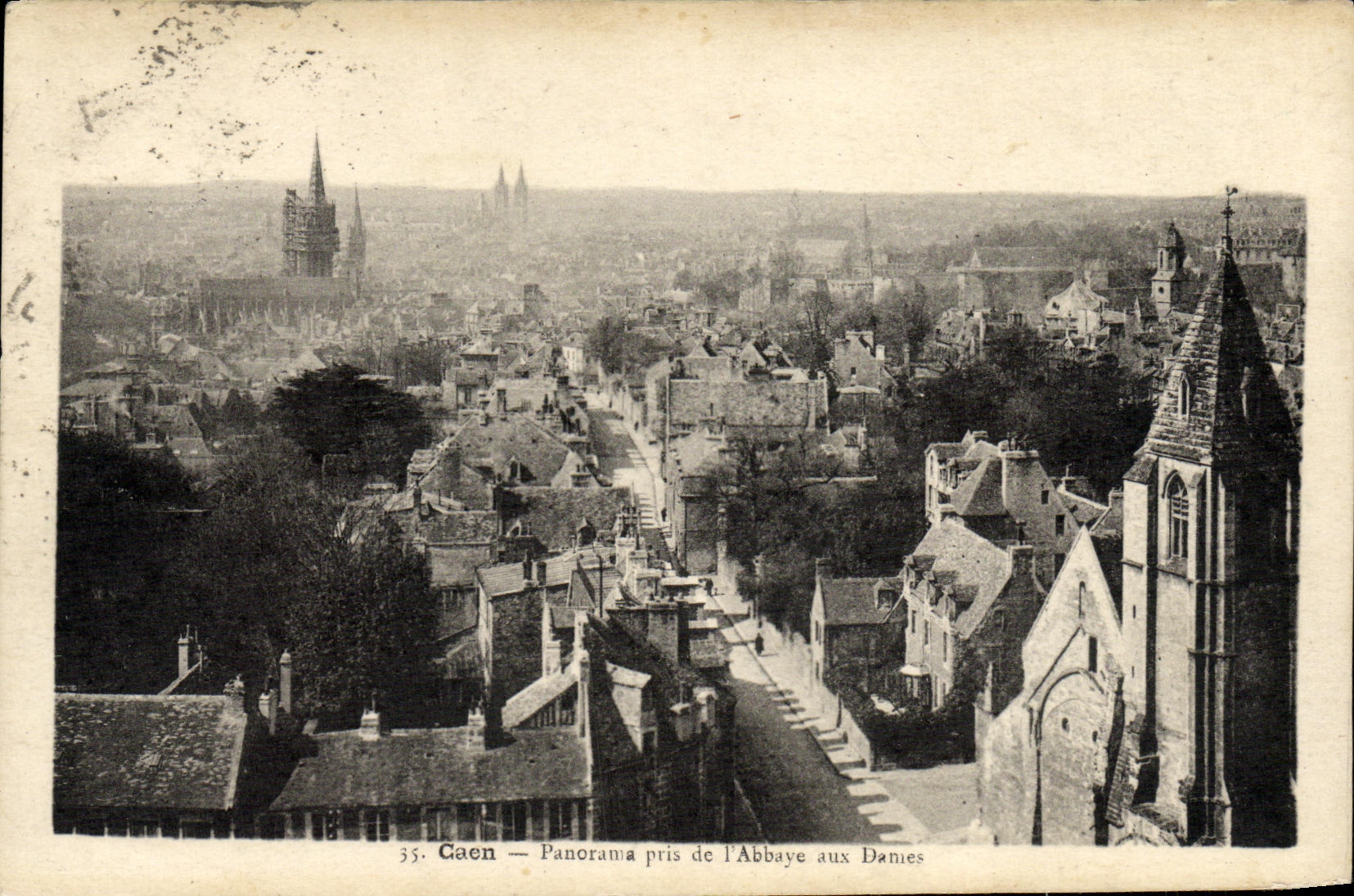 VINTAGE POSTCARD Caen Panorama taken of L abbey to the ladies