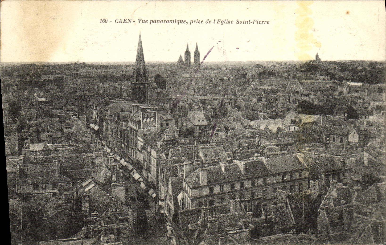VINTAGE POSTCARD Caen Panoramic View Taken of L Church Saint Pierre
