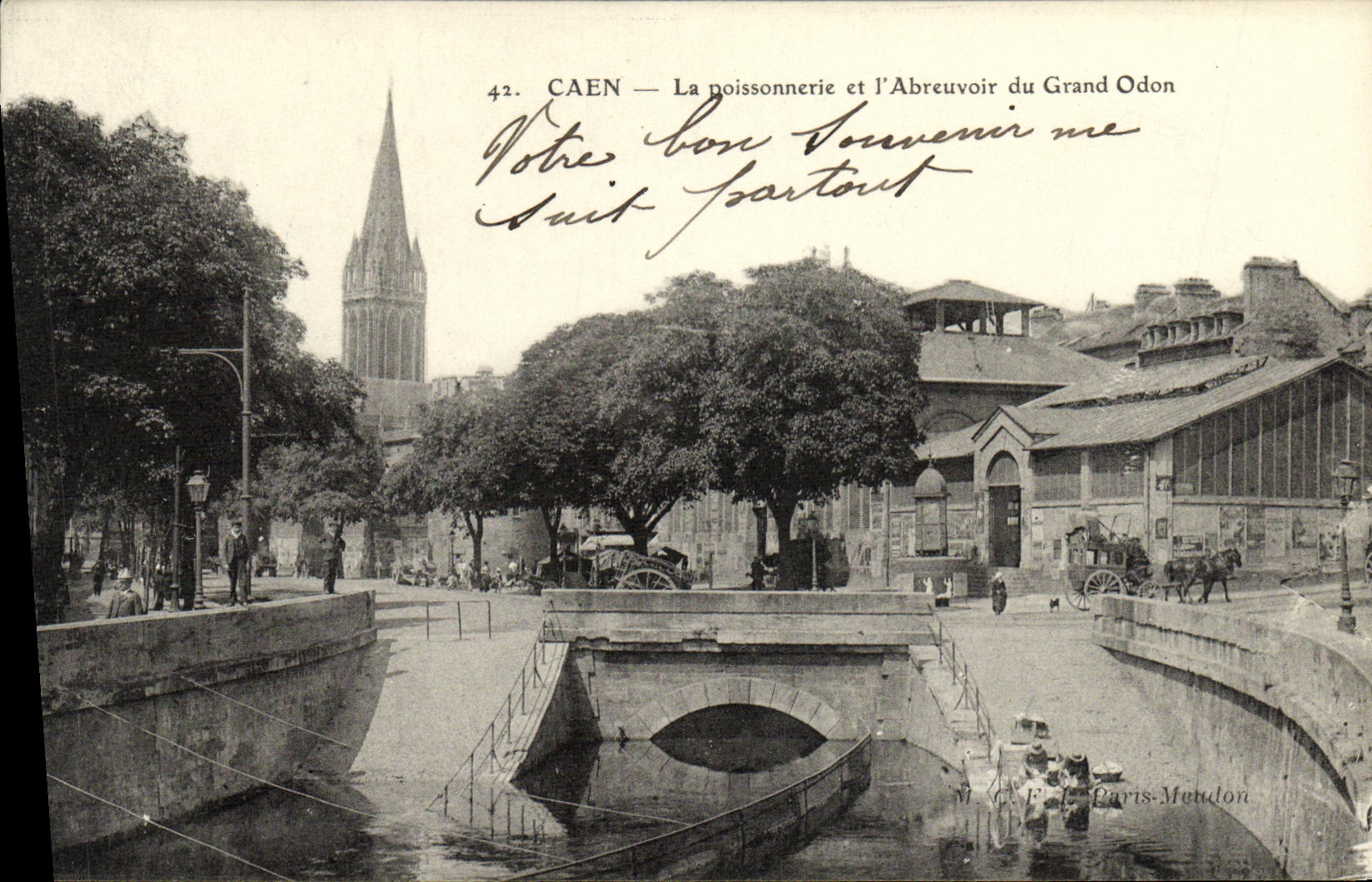 La POSTAL Caen de la VENDIMIA los pescados hace compras y L canal de alimentacion de los campos grandes de la lavanda de Odon