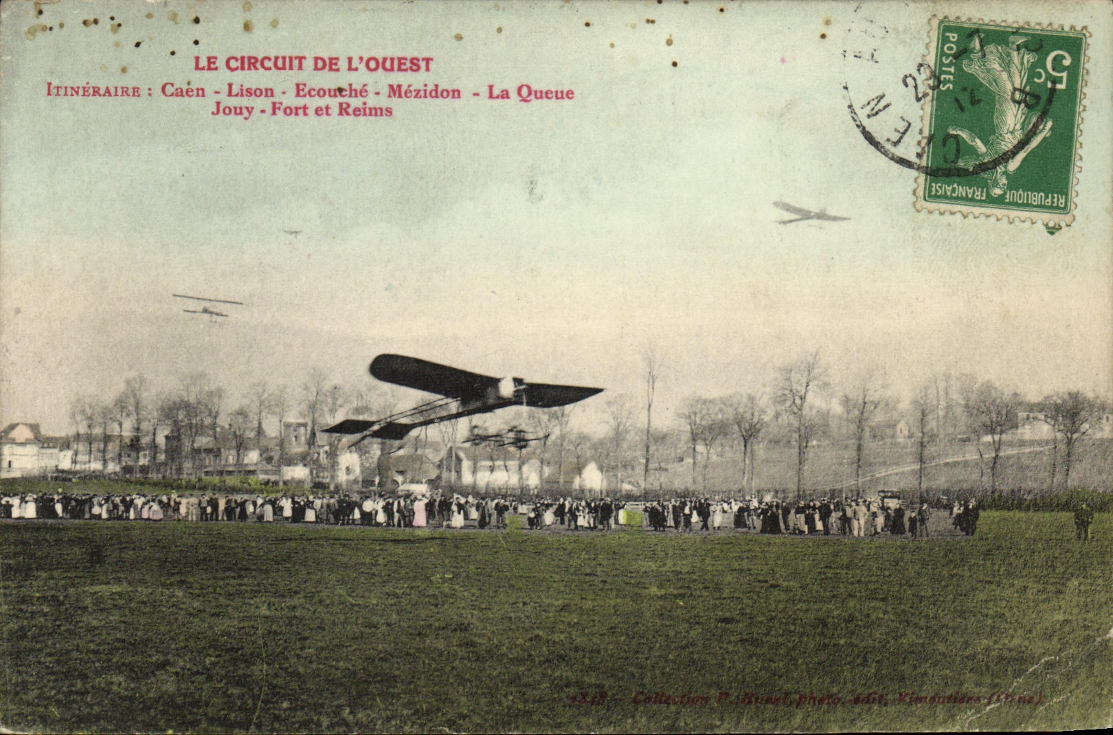 VINTAGE POSTCARD Caen Circuit of L Western Caen Lison Scutches Mexidon the Tail Jouy Fort and Rheims Avion Aviation