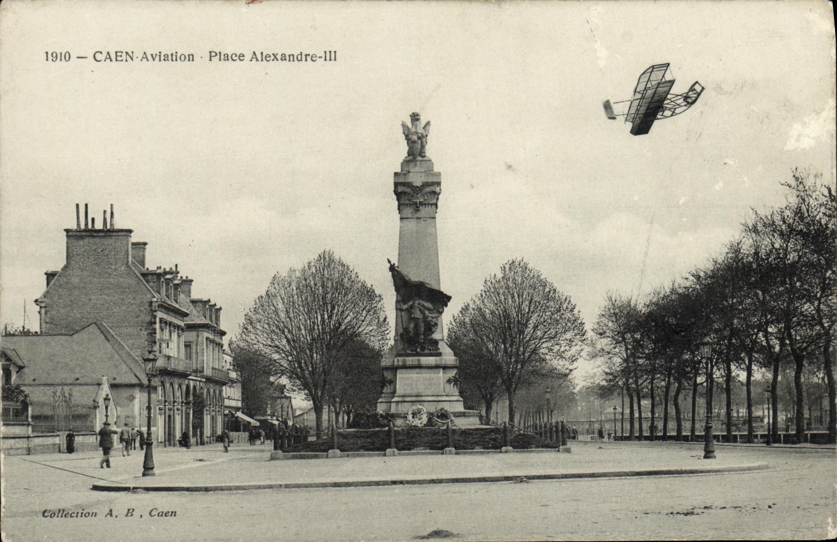 VINTAGE POSTCARD Caen Aviation Places Alexandre III Plane