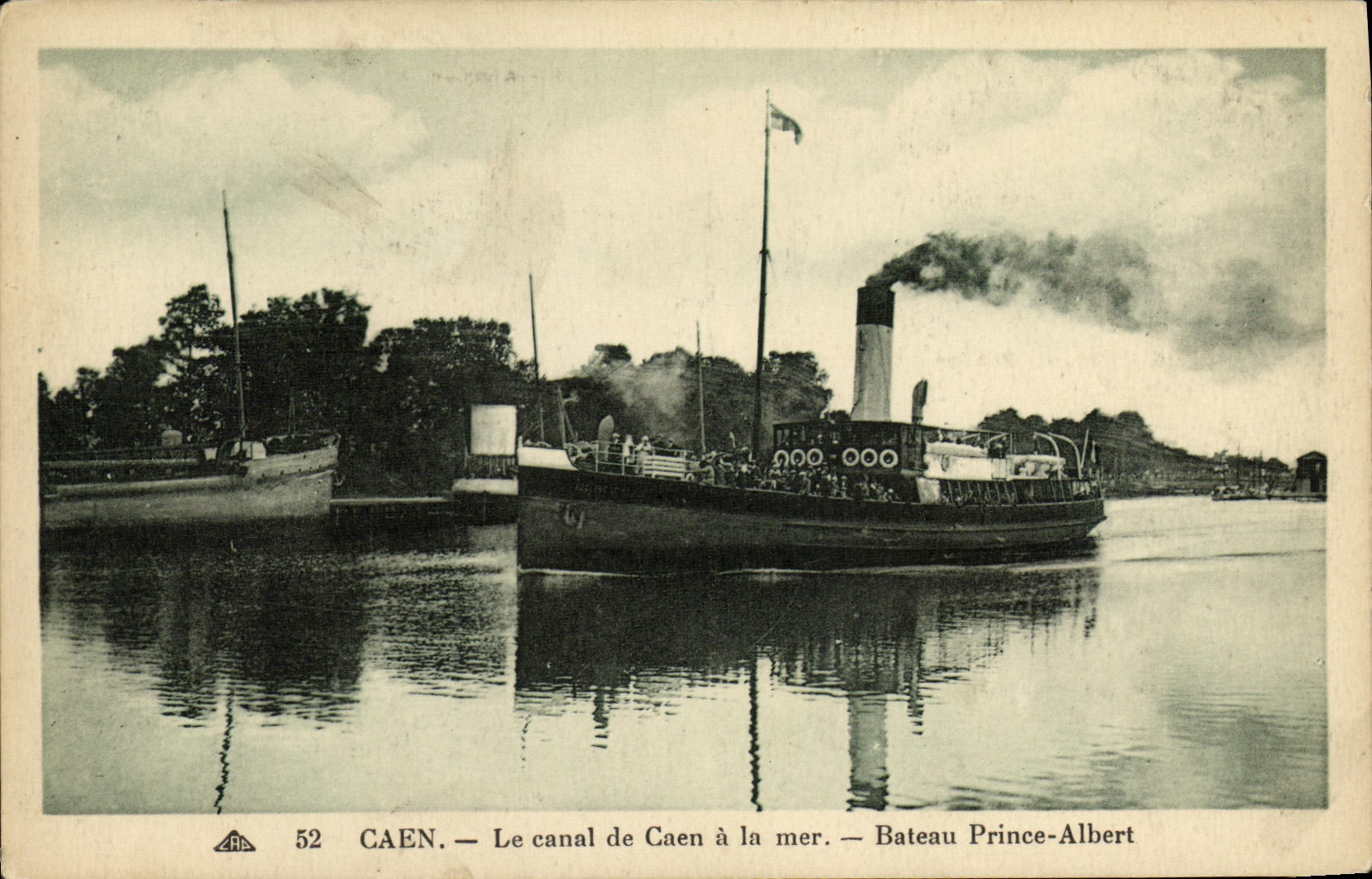 POSTAL Caen de la VENDIMIA el canal de Caen al principe Albert del barco de mar