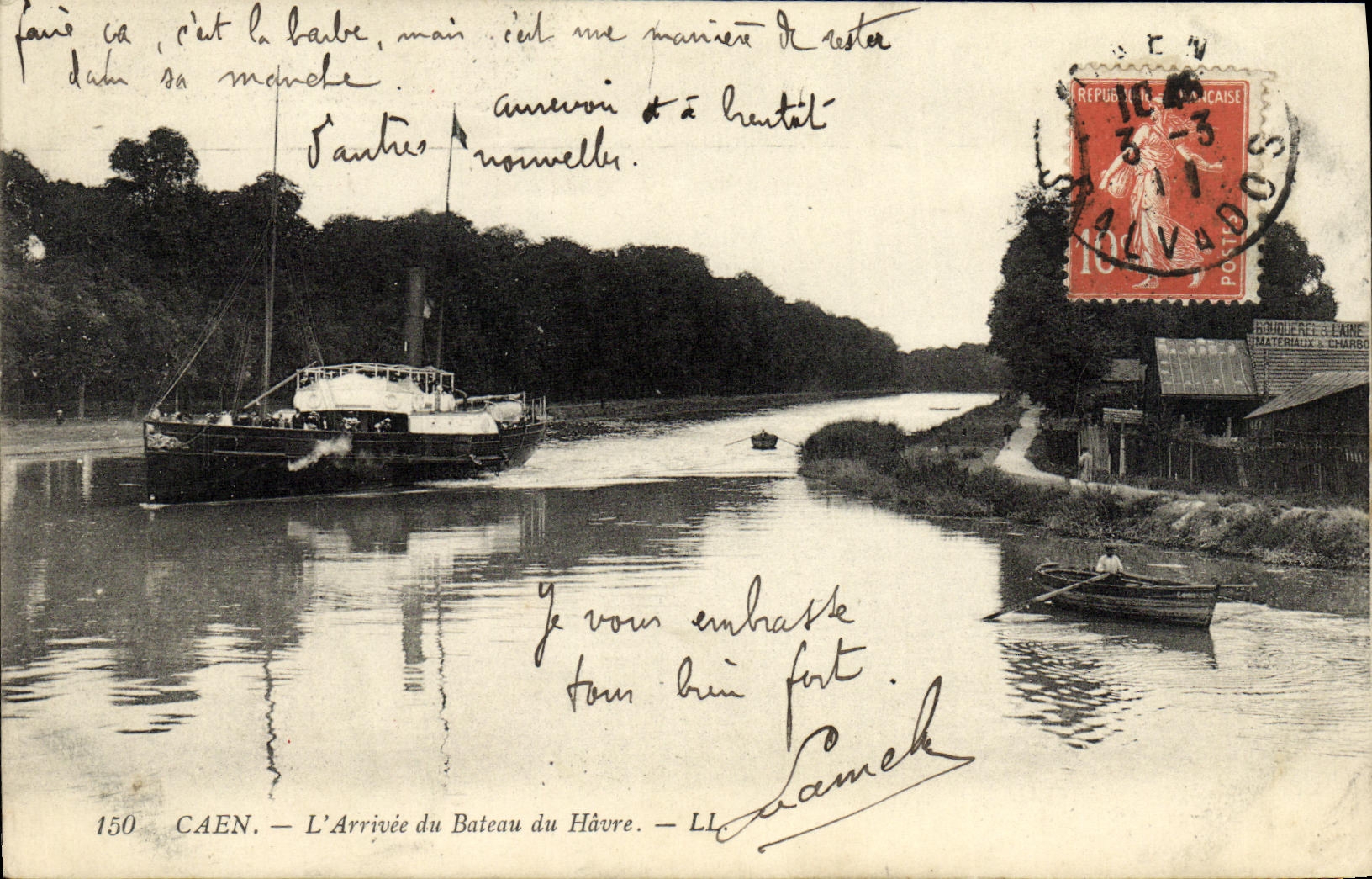 La POSTAL Caen L de la VENDIMIA llego del barco de Le Havre