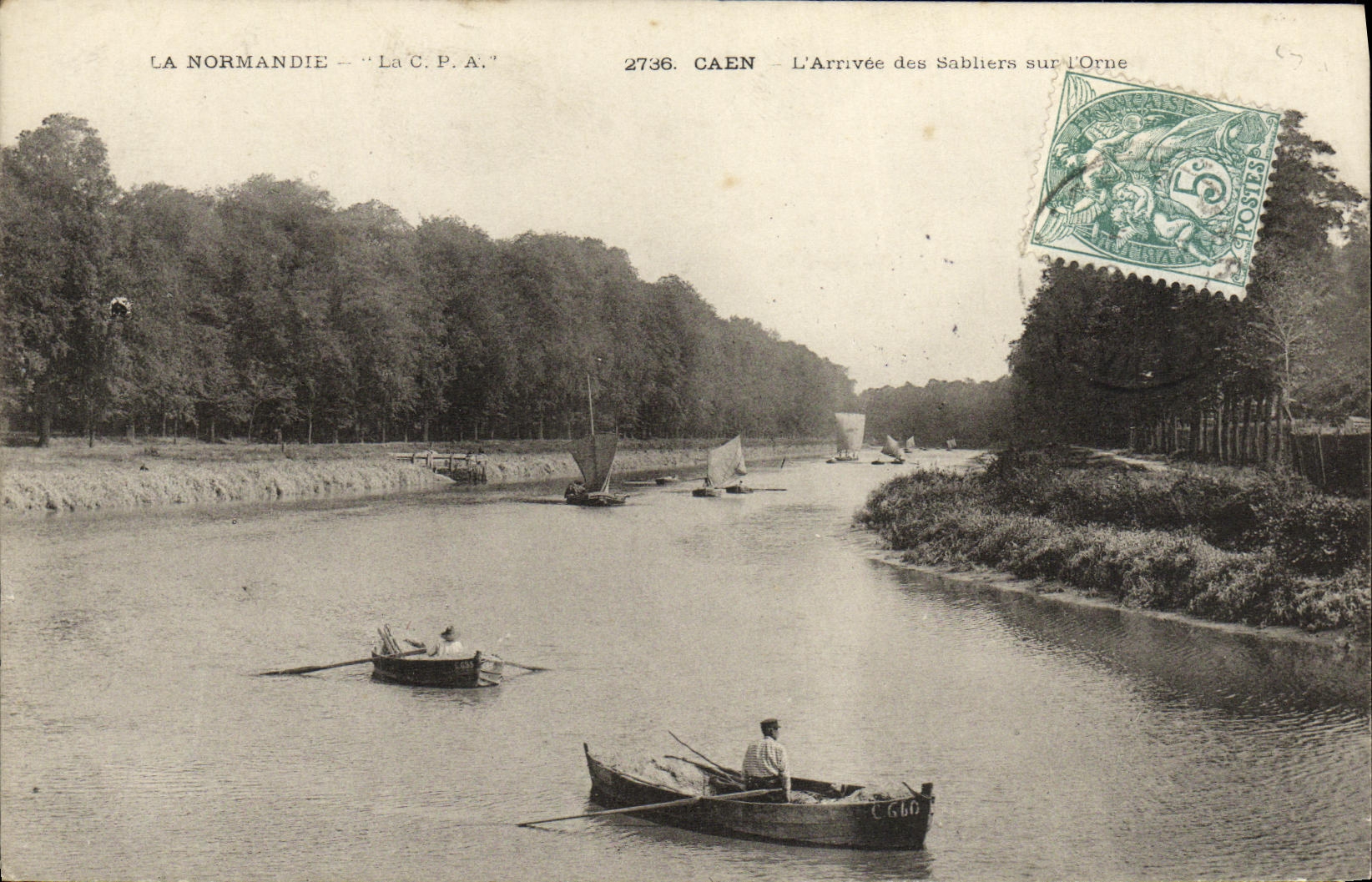 La POSTAL Caen L de la VENDIMIA llego de los vidrios de la arena en L adorna