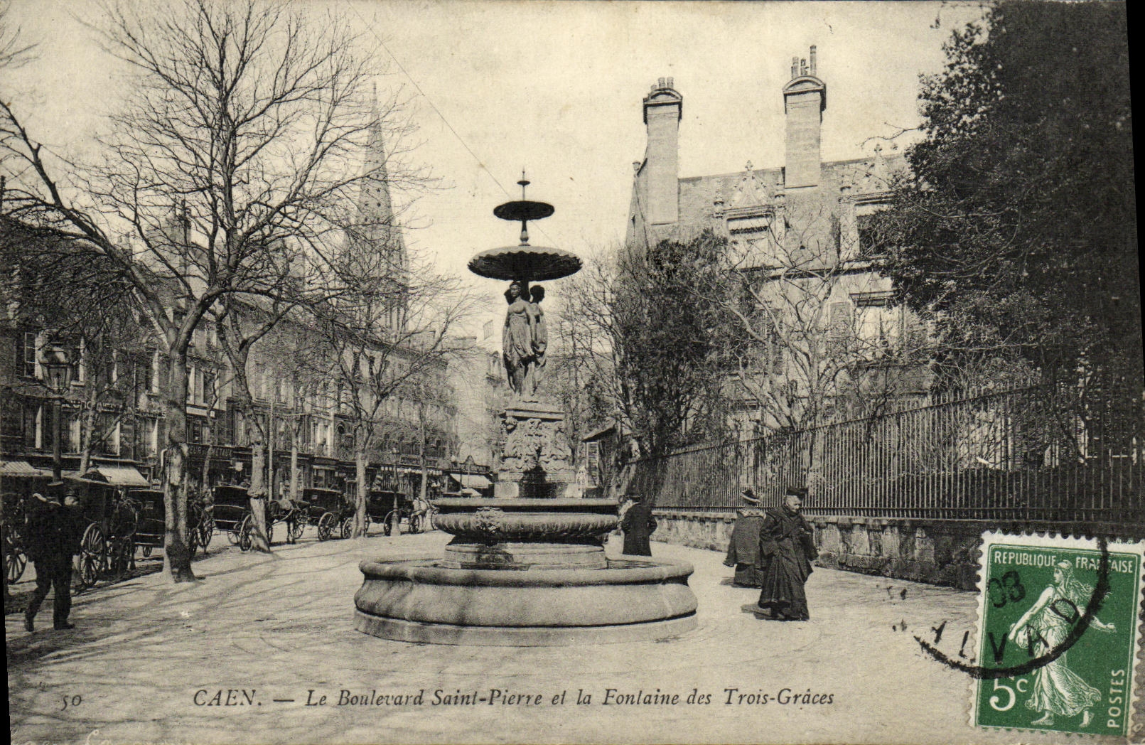 POSTAL Caen de la VENDIMIA el St Pedro y la fuente del bulevar de las tres tolerancias