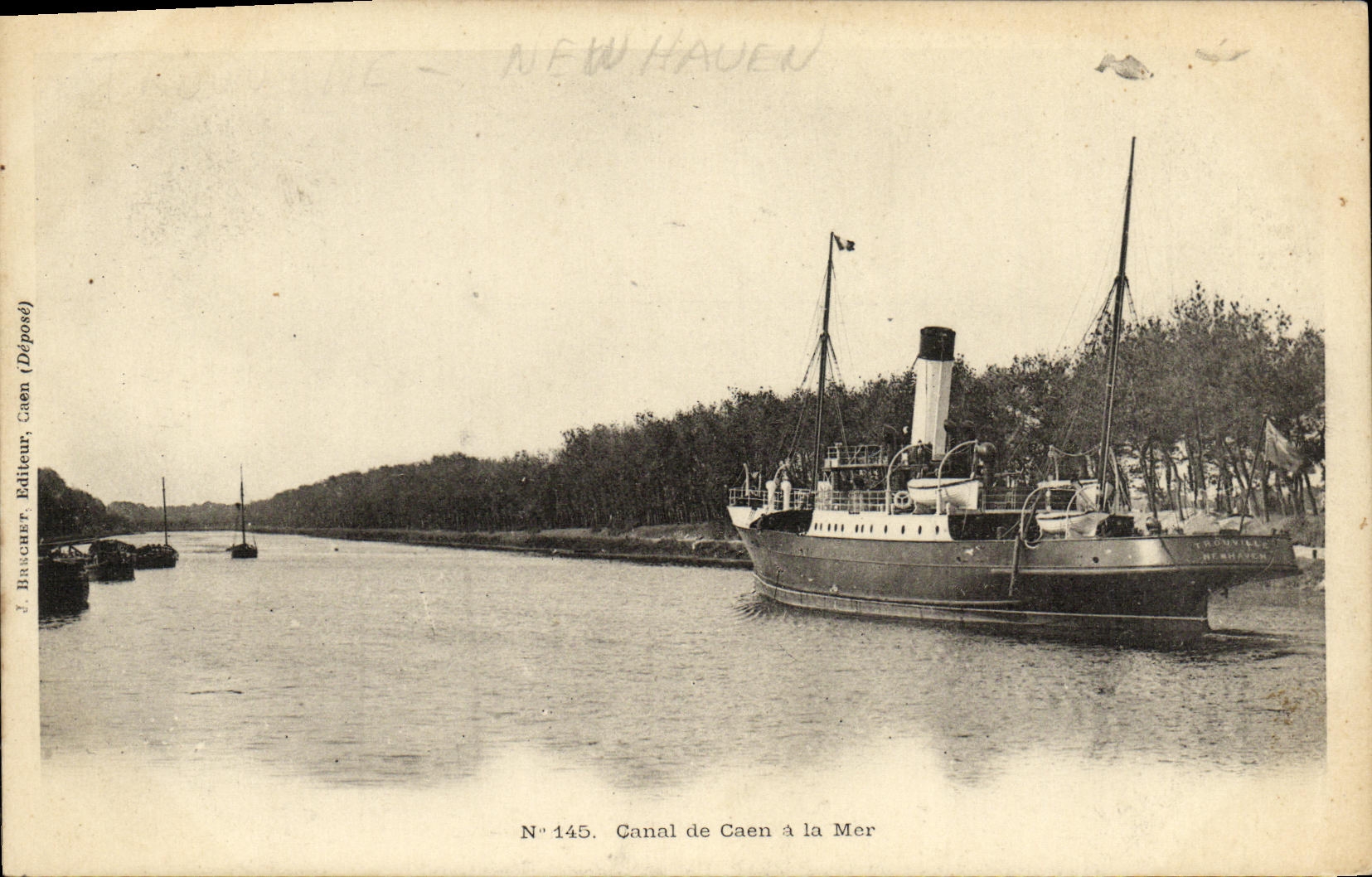 Canal de Caen de la POSTAL de la VENDIMIA de Caen al barco de mar