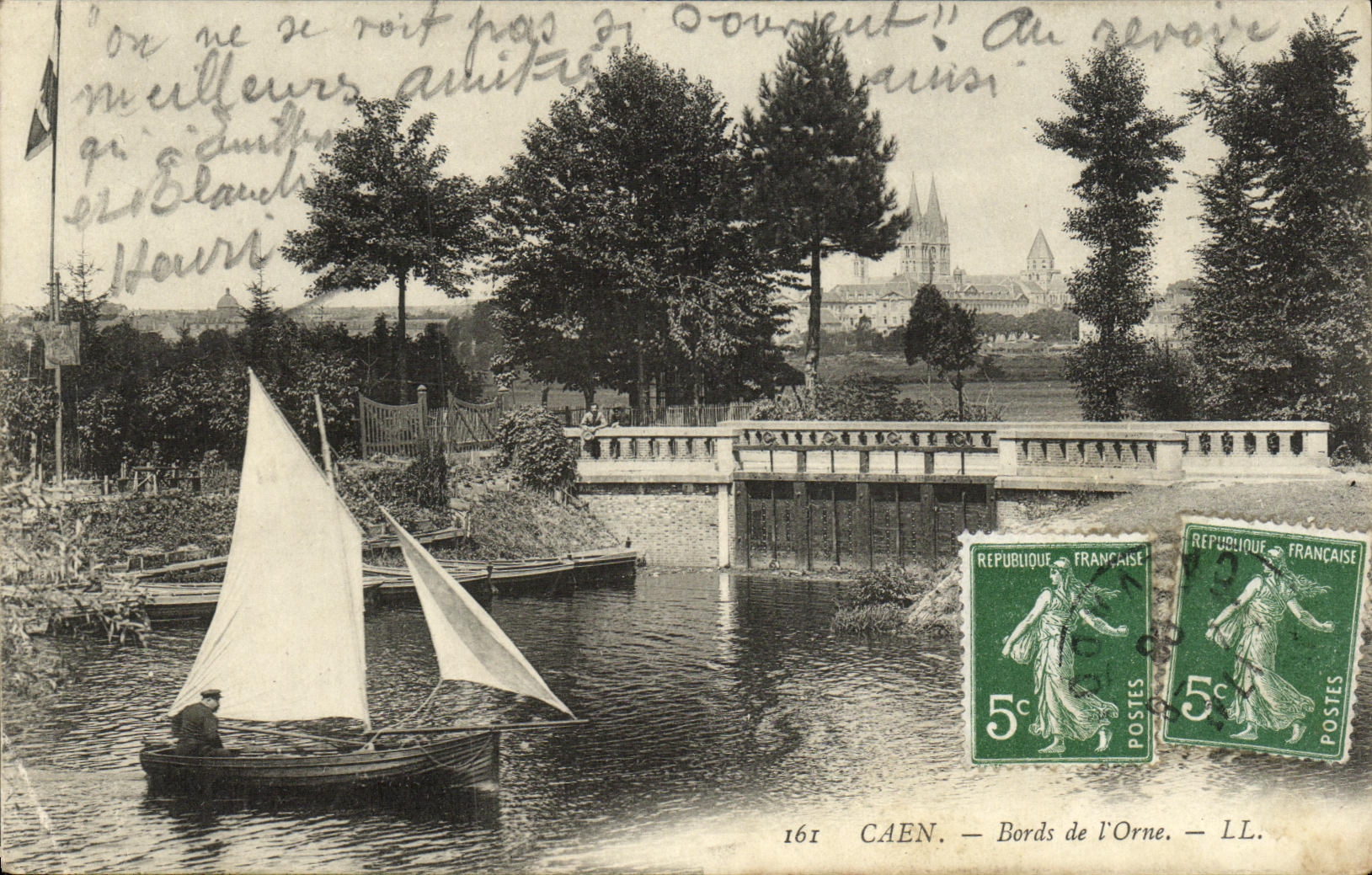 La POSTAL Caen Bords de la VENDIMIA de L adorna el barco
