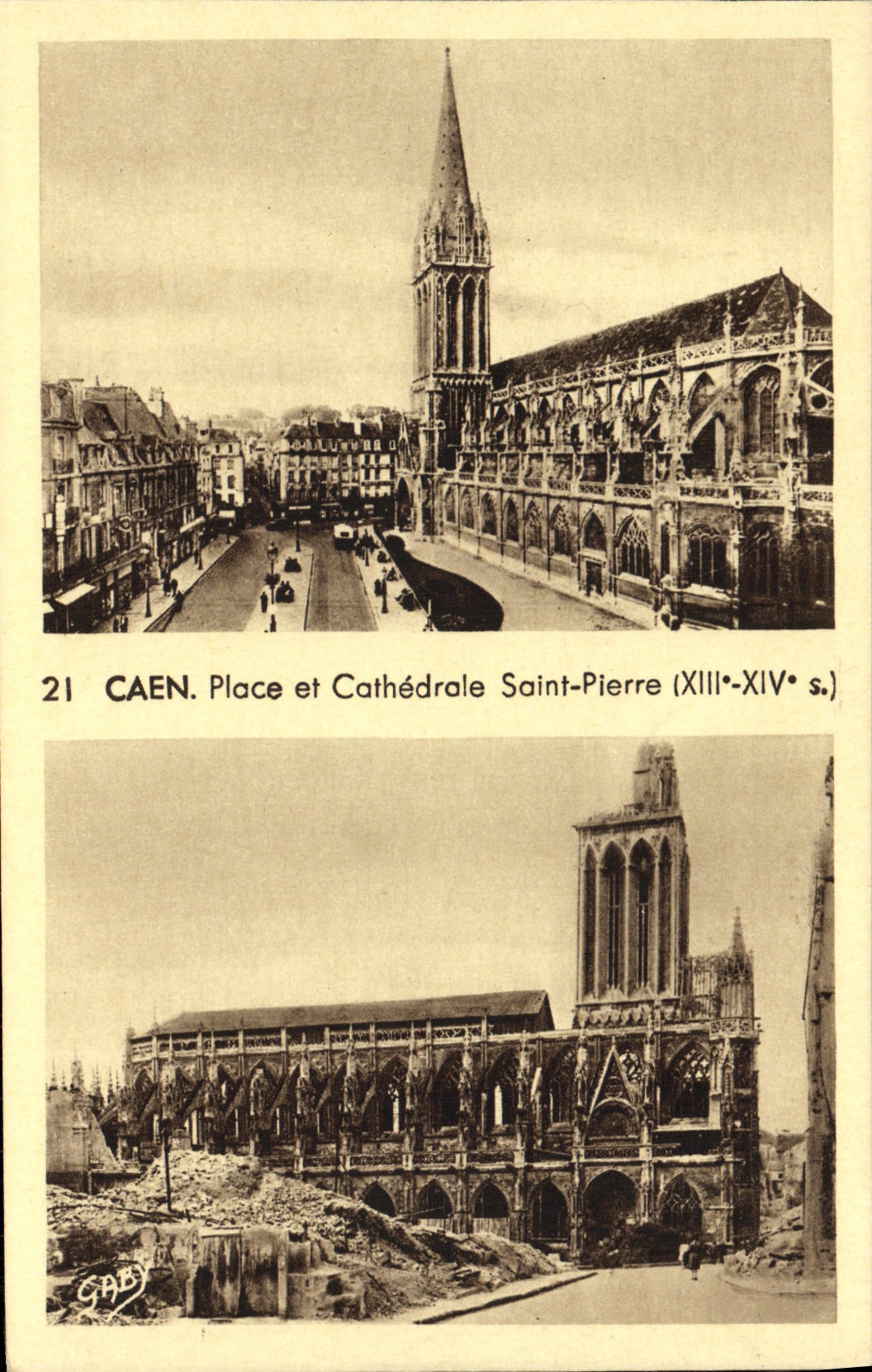 Lugares de Caen de la POSTAL de la VENDIMIA y Saint Pierre de Militaria de la catedral