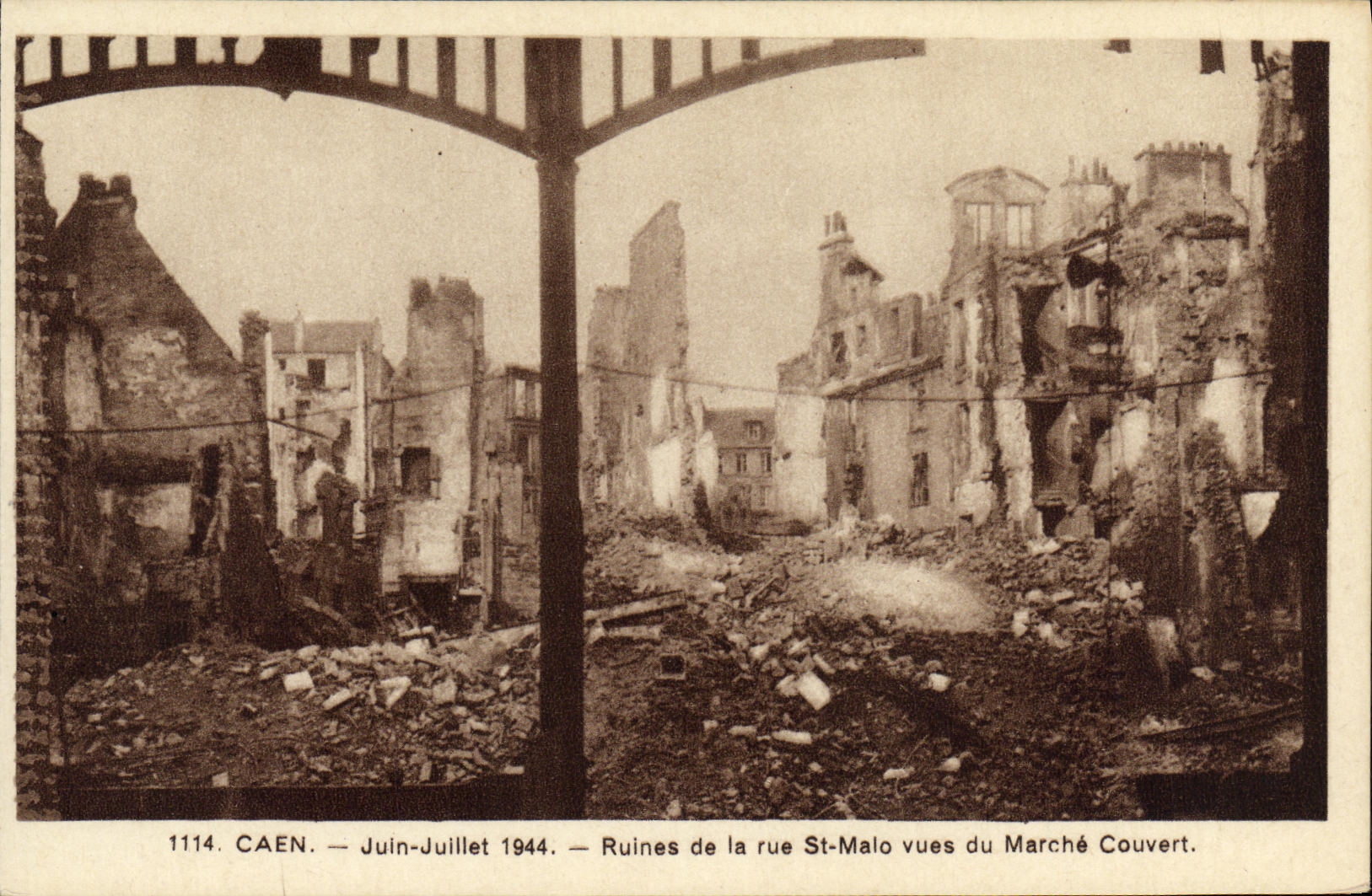 La POSTAL Caen junio de la VENDIMIA arruina julio del St Malo de la calle visto Militaria de julio de 1944 cubierto mercado junio
