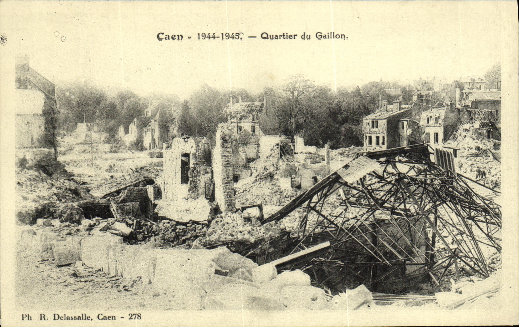 POSTAL Caen 1944 de la VENDIMIA 1945 districtos de Militaria de Gaillon