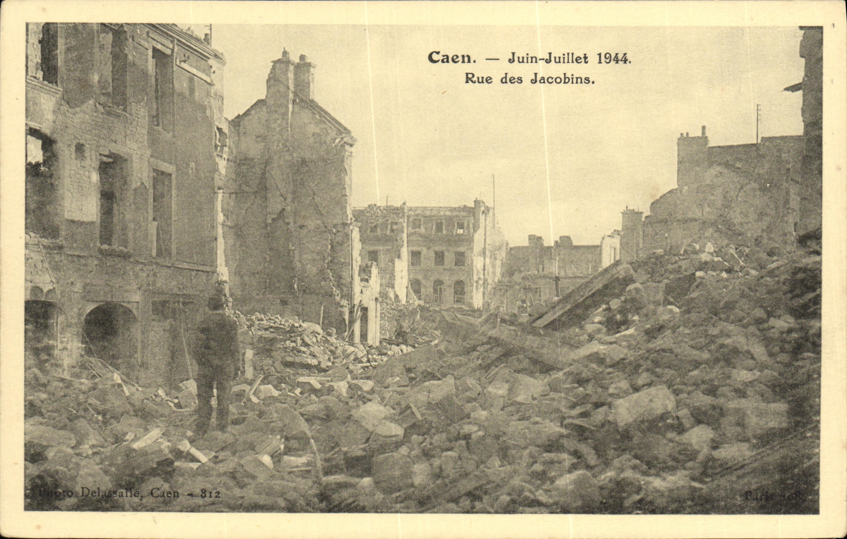 VENDIMIA POSTAL Caen junio calle de Militaria de julio de 1944 del Jacobins