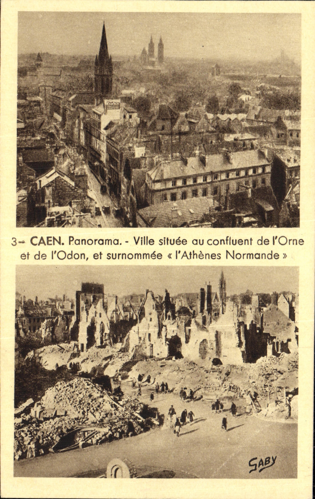 La ciudad del situee del panorama de Caen de la POSTAL de la VENDIMIA con la confluencia de L adorna y L Odon Militaria