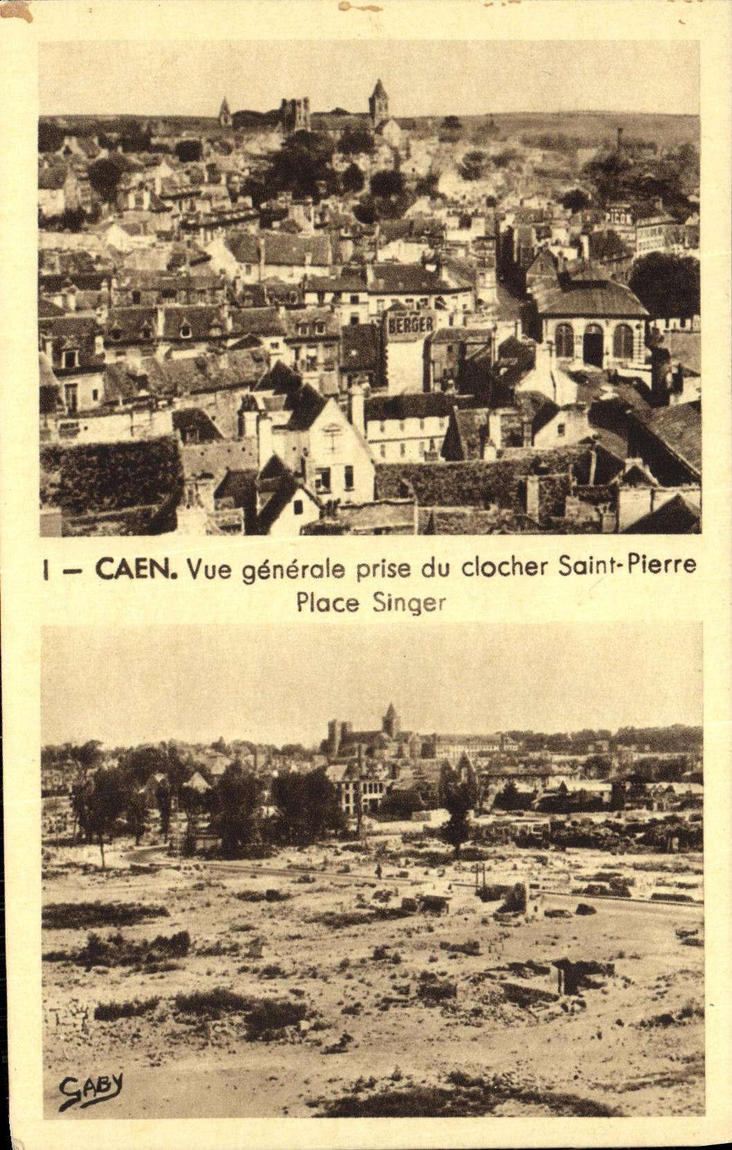 La opinion de Caen de la POSTAL de la VENDIMIA tomada del Saint Pierre de la campana torre coloca a cantante Militaria