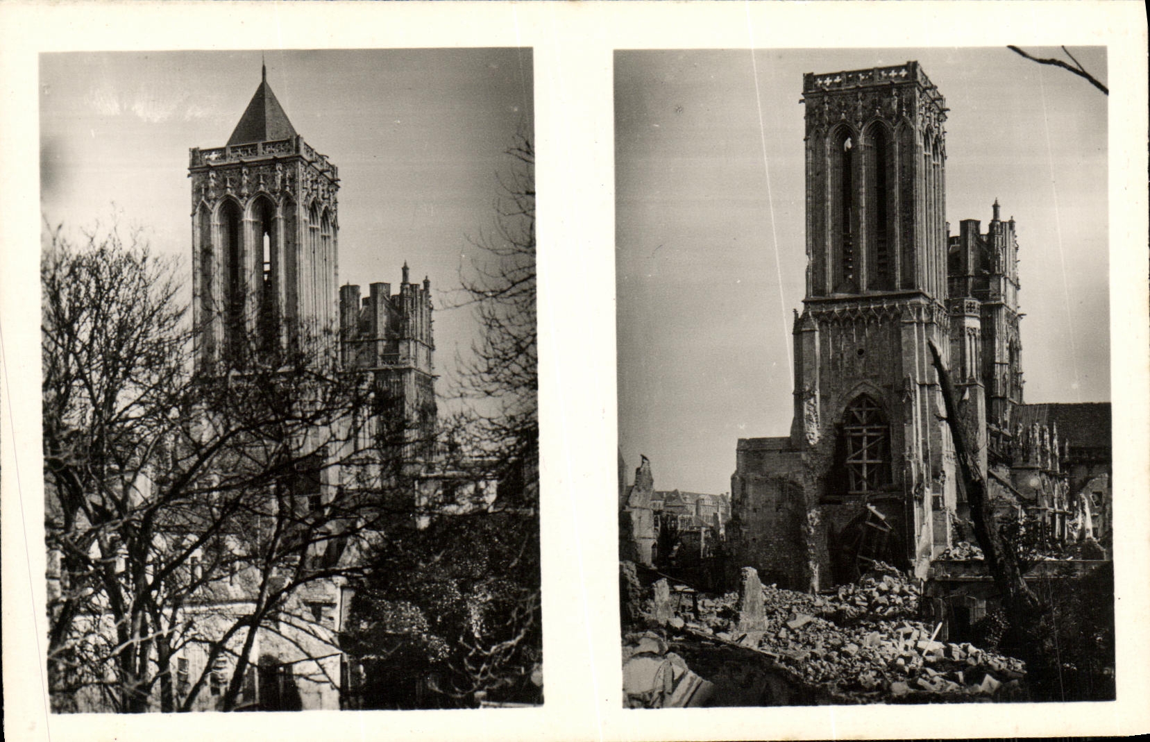 POSTAL Caen L iglesia Jean santo de la VENDIMIA en el resorte 1939 y el resorte Militaria 1944