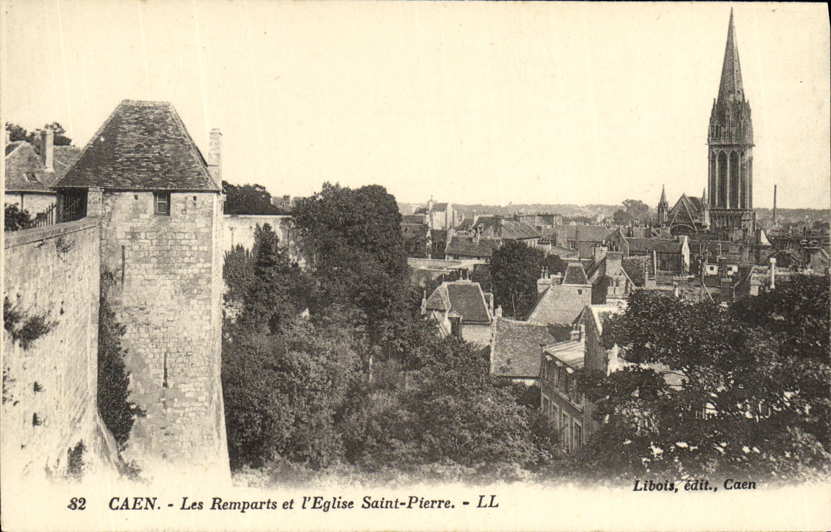 Paredes y L Saint Pierre de Caen de la POSTAL de la VENDIMIA de la iglesia