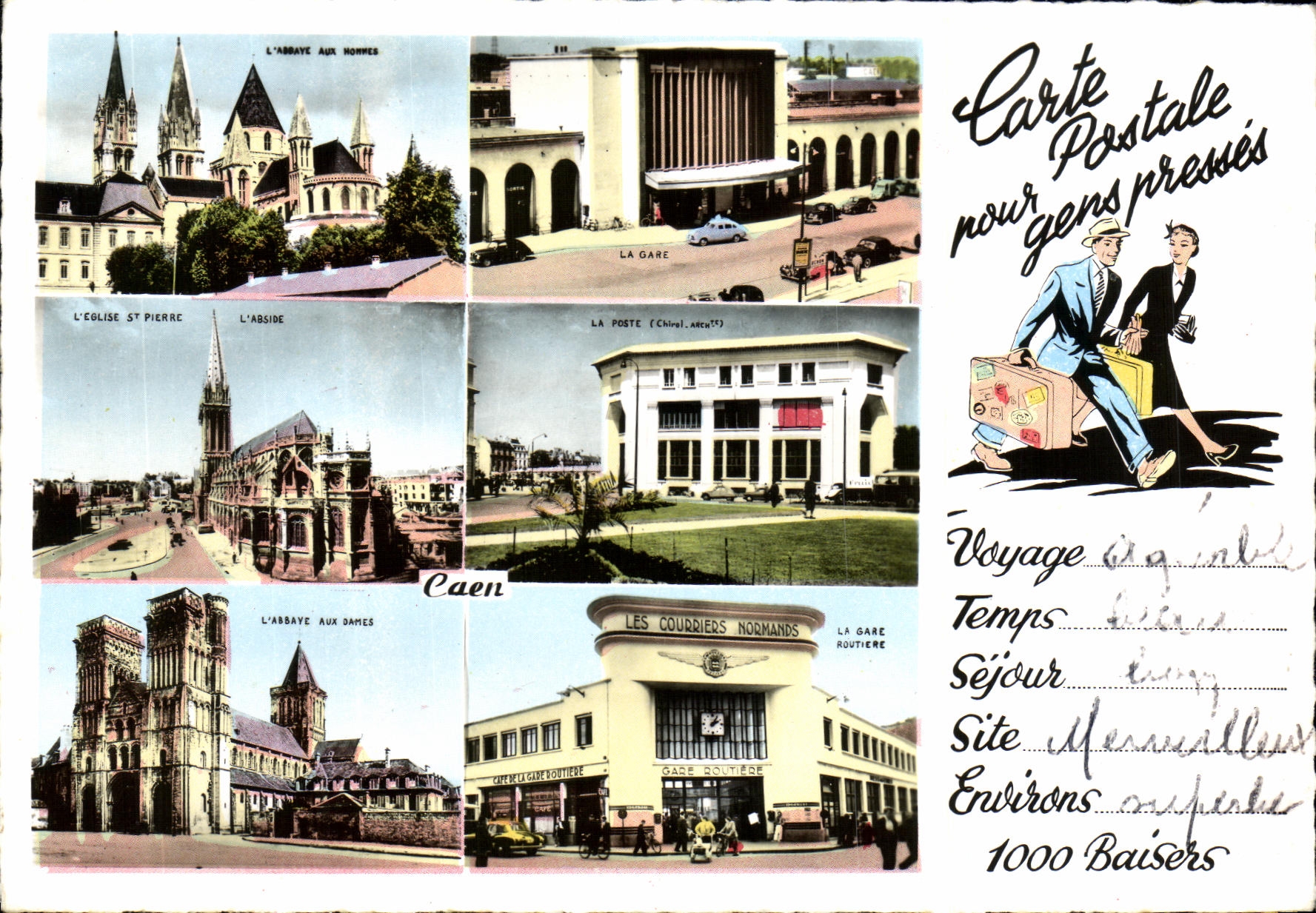POSTAL MODERNA Caen Abbaye con los postes de los hombres de las damas