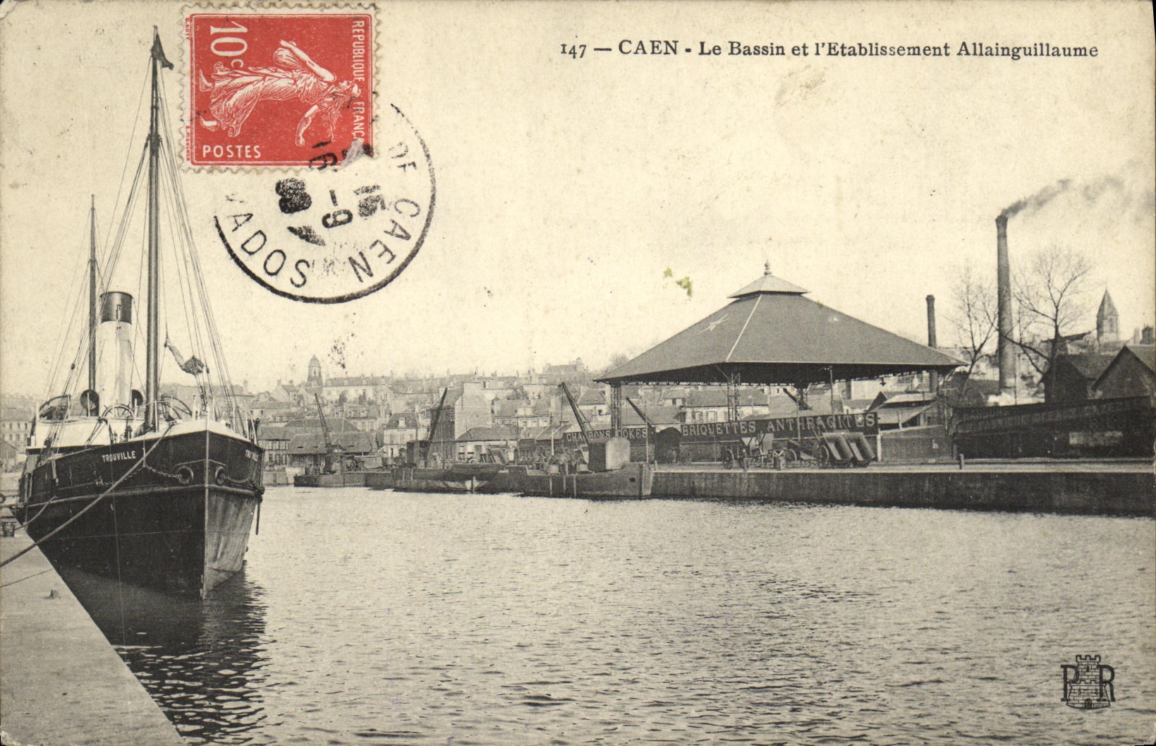 POSTAL Caen de la VENDIMIA el lavabo y el L barco de Allainguillaume del establecimiento