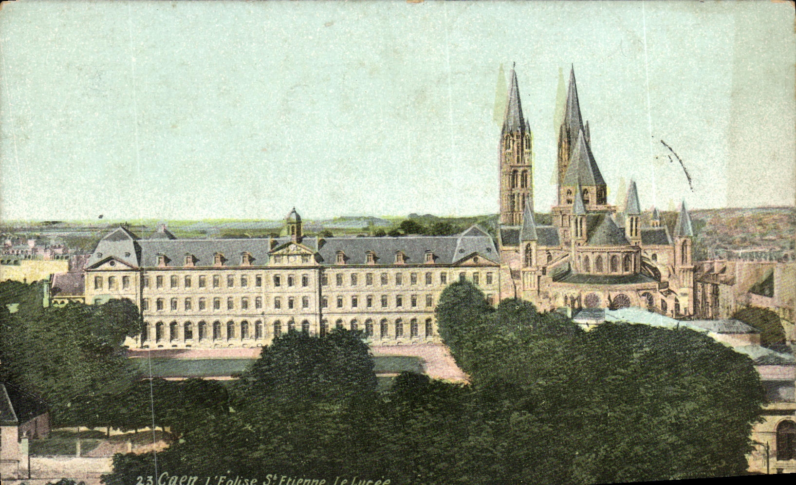 POSTAL Caen L iglesia St  Etienne de la VENDIMIA la universidad