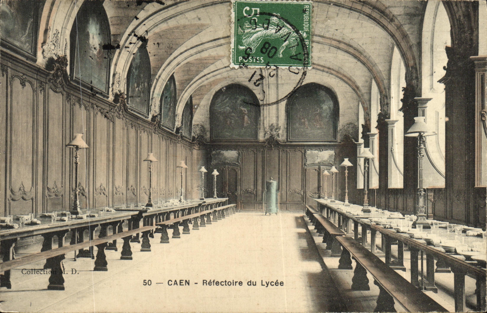 Refectorio de Caen de la POSTAL de la VENDIMIA del toilee de la carta de la universidad