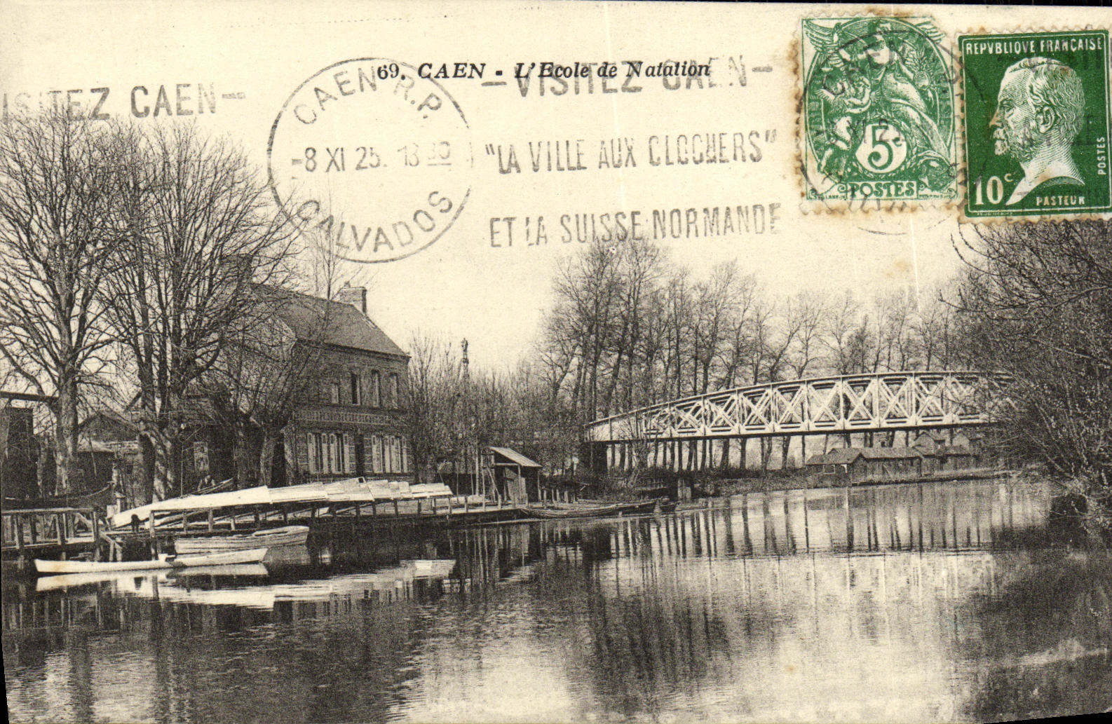 POSTAL Caen L escuela de la VENDIMIA de la natacion