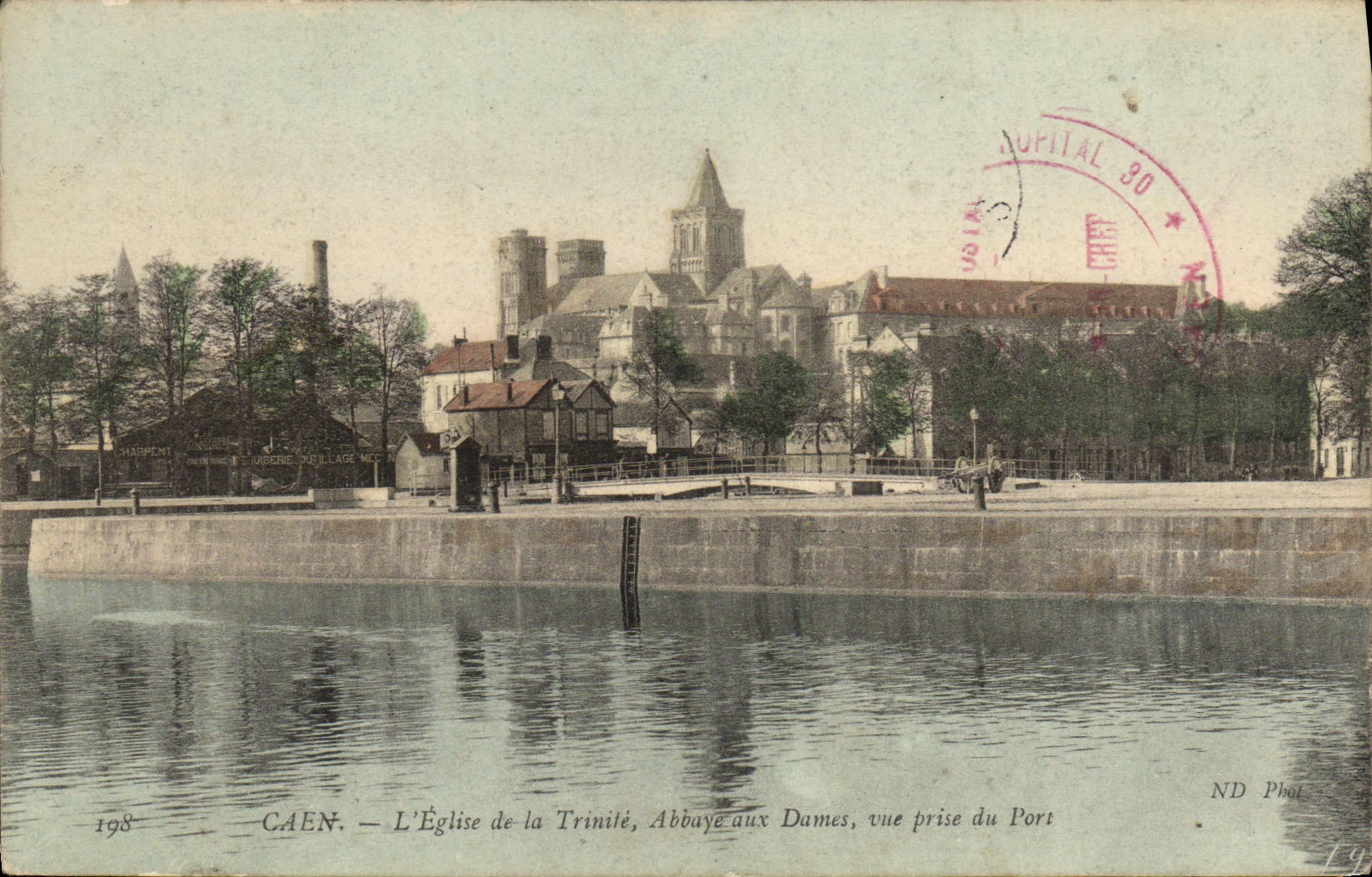 POSTAL Caen L iglesia de la VENDIMIA de la abadia de la trinidad a las senoras vista del puerto