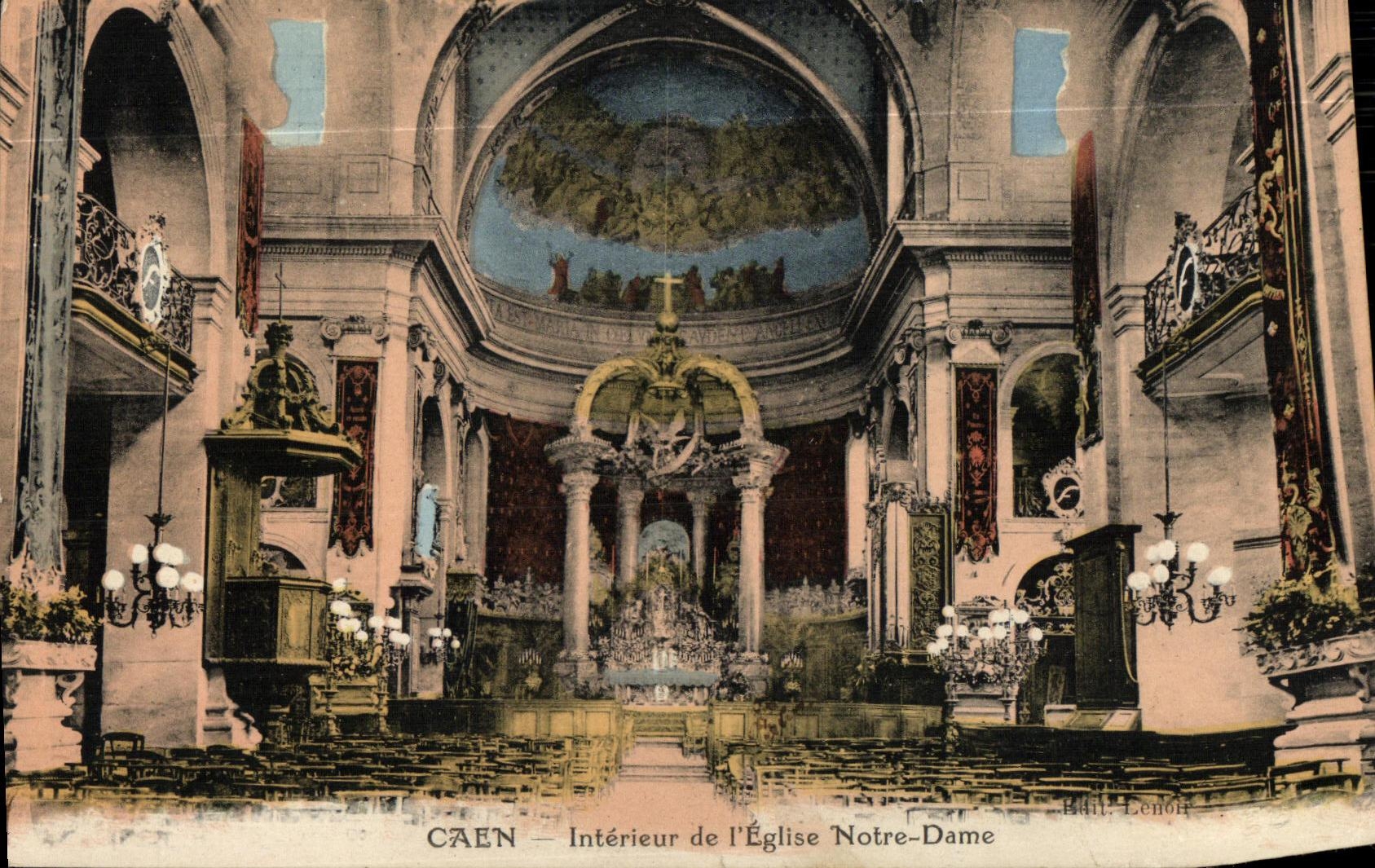 POSTAL Caen interior de la VENDIMIA de L iglesia de Notre Dame a la comunion trasera del collee de la foto