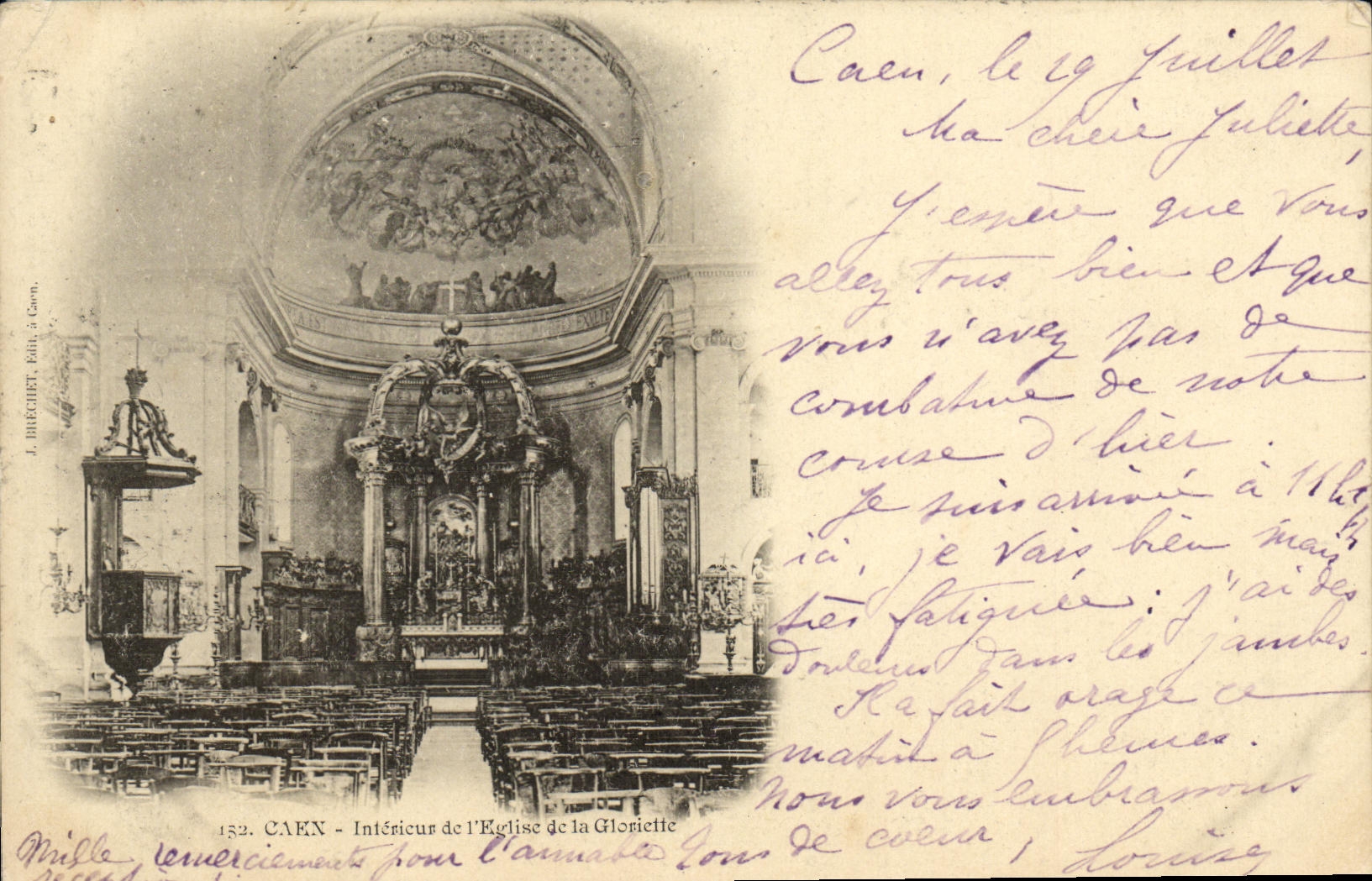 POSTAL Caen interior de la VENDIMIA de L iglesia de Gloriette