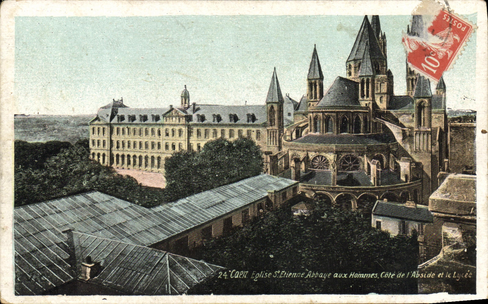 La POSTAL Caen L Abbbaye de la VENDIMIA con los hombres dimensiona L apse y la universidad