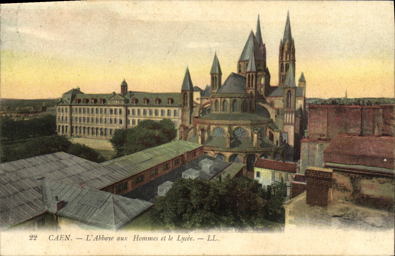 POSTAL Caen L Abbbaye de la VENDIMIA con los hombres y la universidad