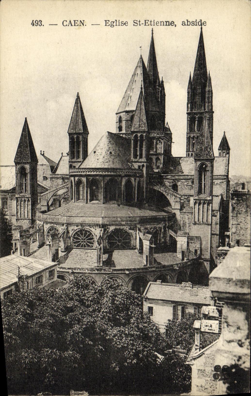Abadia de Caen de la POSTAL de la VENDIMIA con el Apse de los hombres