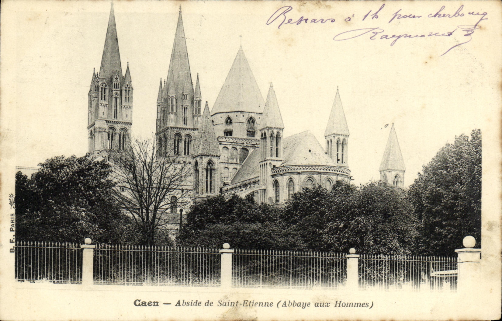 Apse de Caen de la POSTAL de la VENDIMIA de los hombres del axux de la abadia de Saint E tienne