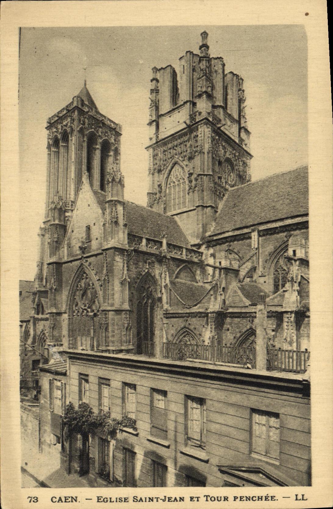 Iglesia de Caen de la POSTAL de la VENDIMIA Saint y torre inclinada
