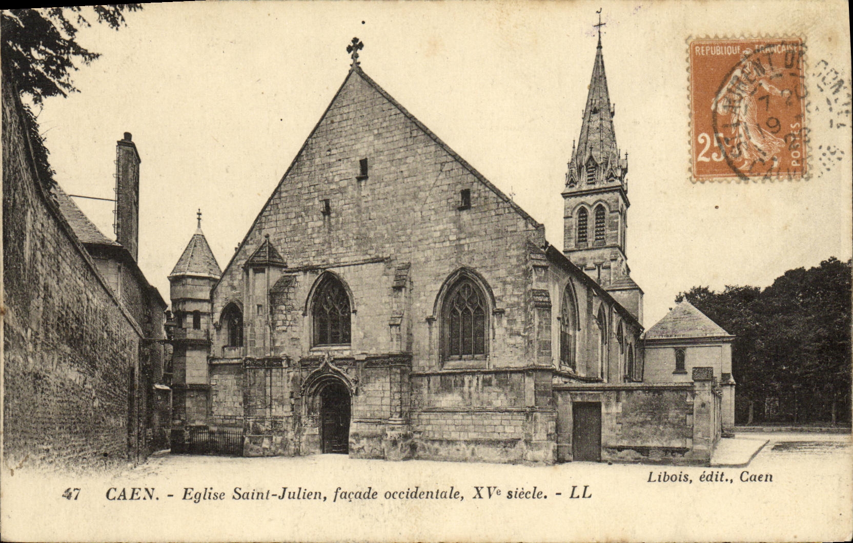 POSTAL Caen L ataque frontal occidental santo de la VENDIMIA de Julien de la iglesia