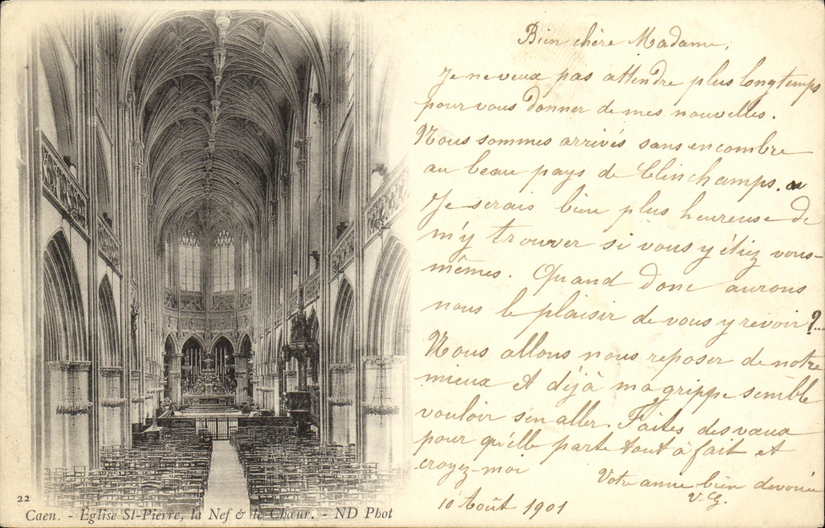 Saint Pierre de la iglesia de Caen de la POSTAL de la VENDIMIA el cubo y el estribillo