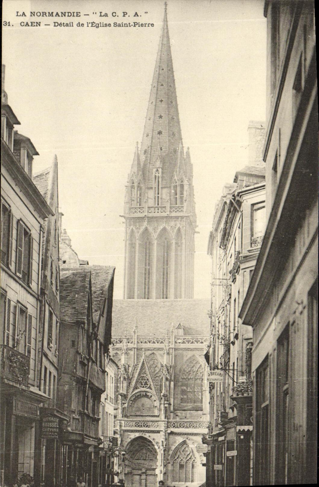 Detalle del Saint Pierre de la iglesia de Caen de la POSTAL de la VENDIMIA de L iglesia