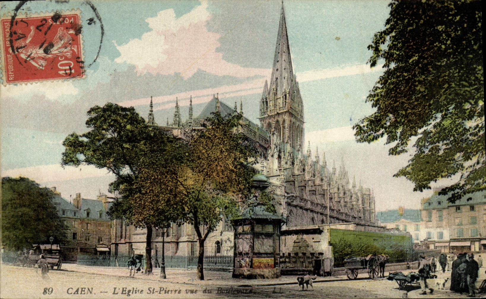 POSTAL Caen L Saint Pierre de la VENDIMIA de la iglesia visto del bulevar