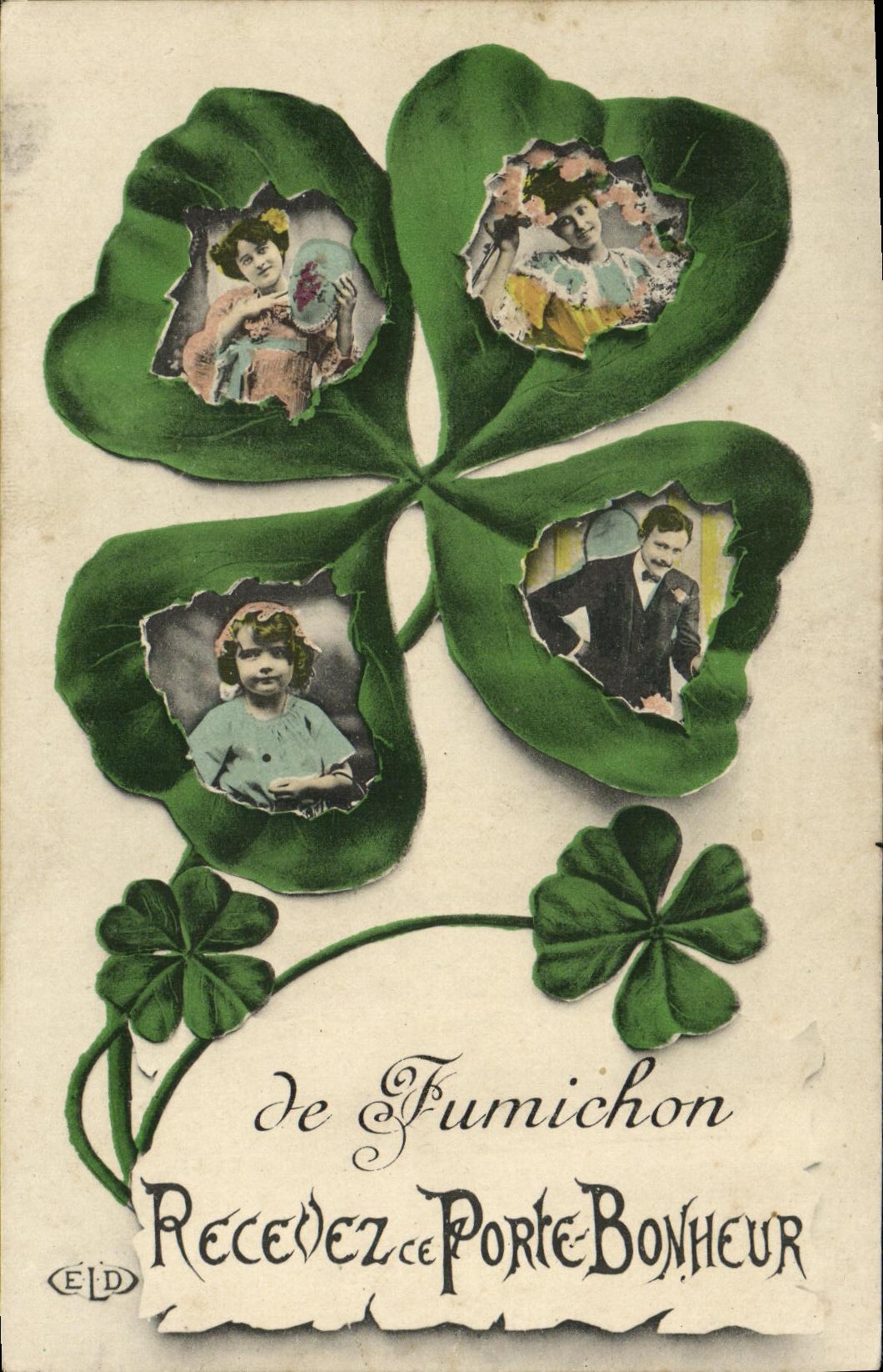 VINTAGE POSTCARD De Fumichon Receive this door Trefles happiness
