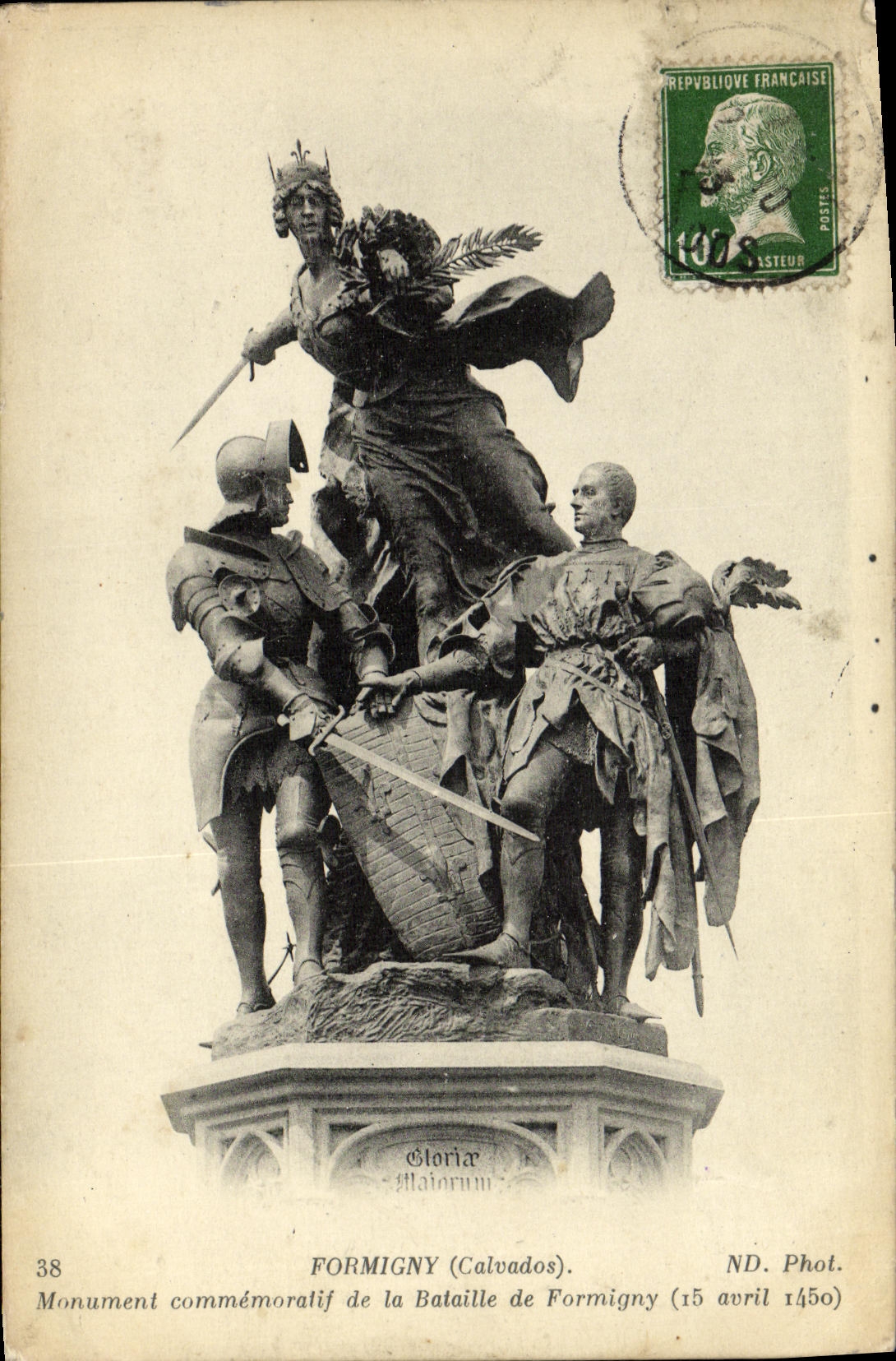 Monumento de Formigny de la POSTAL de la VENDIMIA de la batalla de Formigny