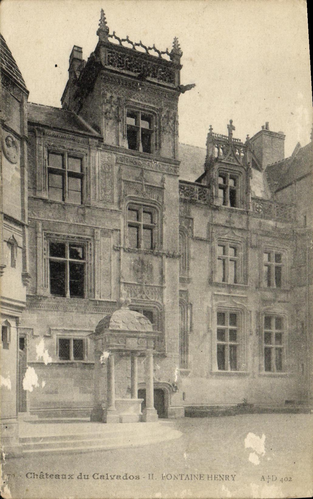 Castillos de la POSTAL de la VENDIMIA del Apple brandy la fuente de Henry