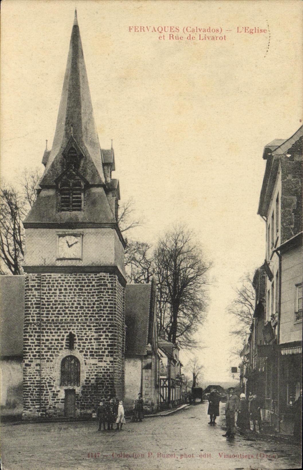 VINTAGE POSTCARD Fervaques L church and Street of Livarot