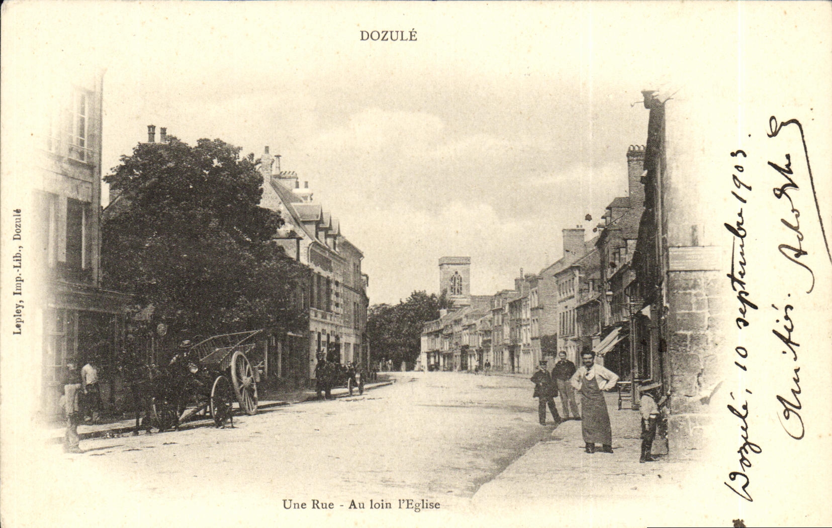 VINTAGE POSTCARD Dozule a Street With far L Church